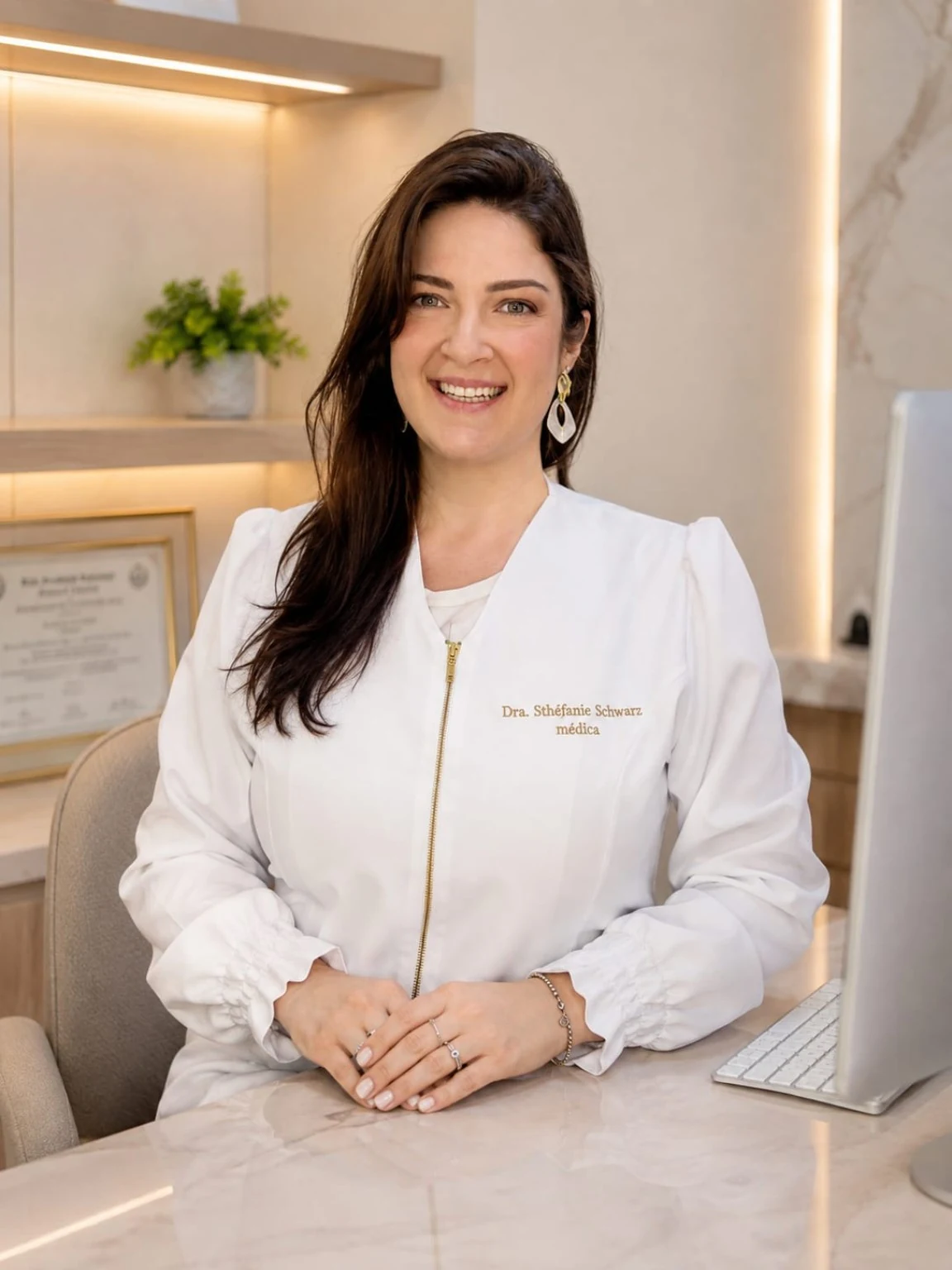 Dra. Sthéfanie Schwarz em seu consultório
